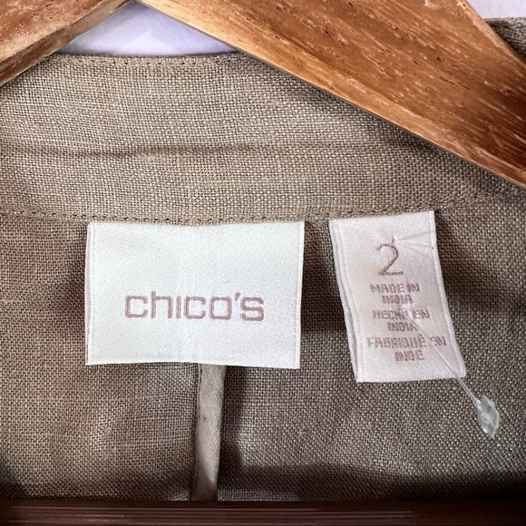 100% Natural Linen CHICOS Band Collar Minimalist Coat Duster Jacket Blazer L - Picture 6 of 16